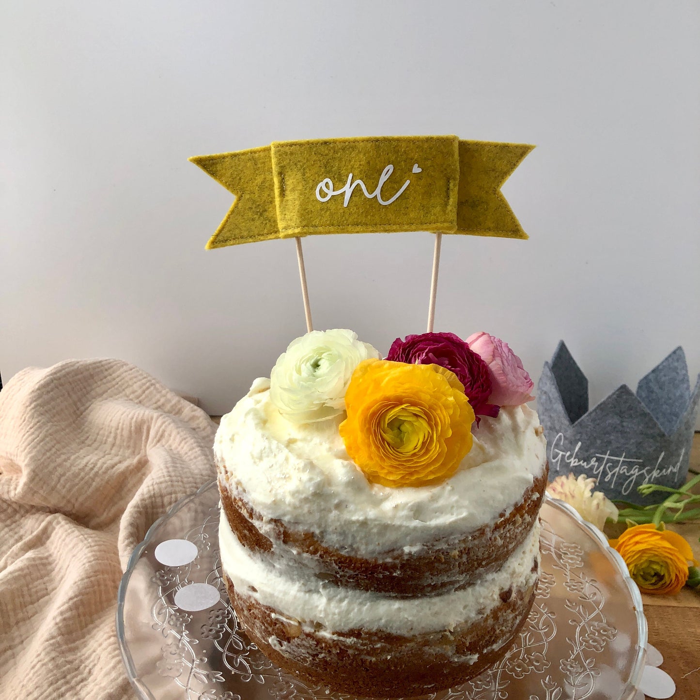 Cake Topper für den ersten Geburtstag | One | Nachhaltiger Topper für den Geburtstagskuchen aus Filz