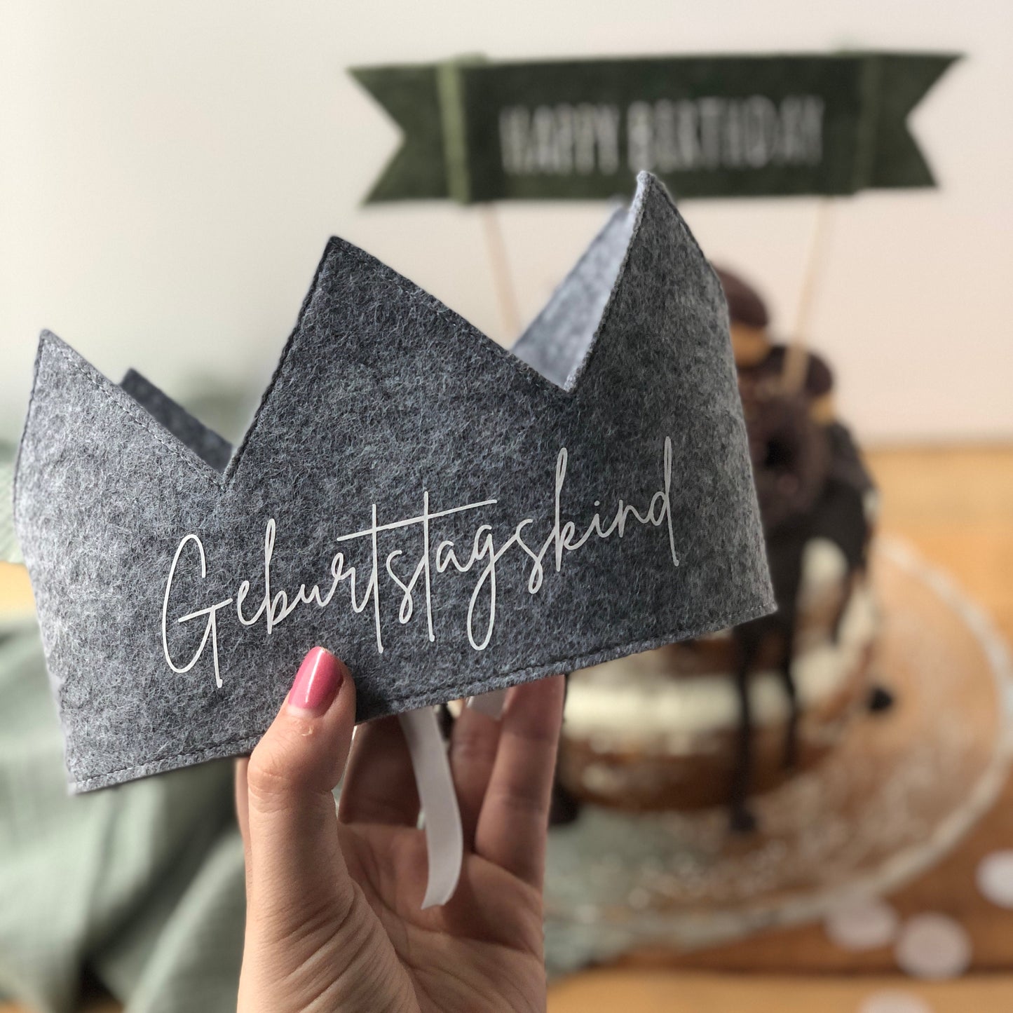 Cake Topper | Happy Birthday | Nachhaltiger Topper für den Geburtstagskuchen aus Filz