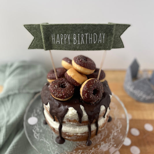 Cake Topper | Happy Birthday | Nachhaltiger Topper für den Geburtstagskuchen aus Filz