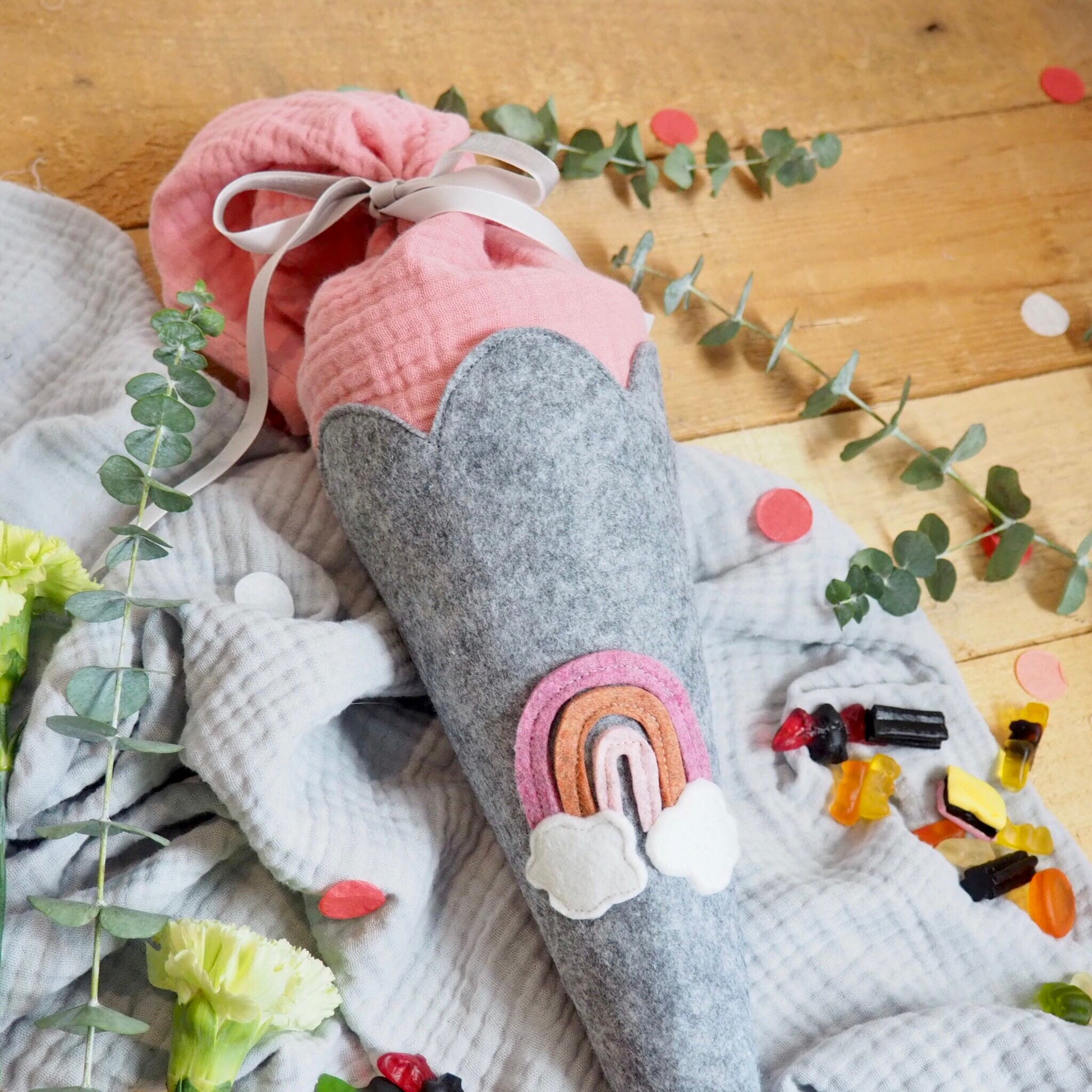 Geschwistertüte "Regenbogen" | Kita-Tüte | Mini Schultüte aus Filz