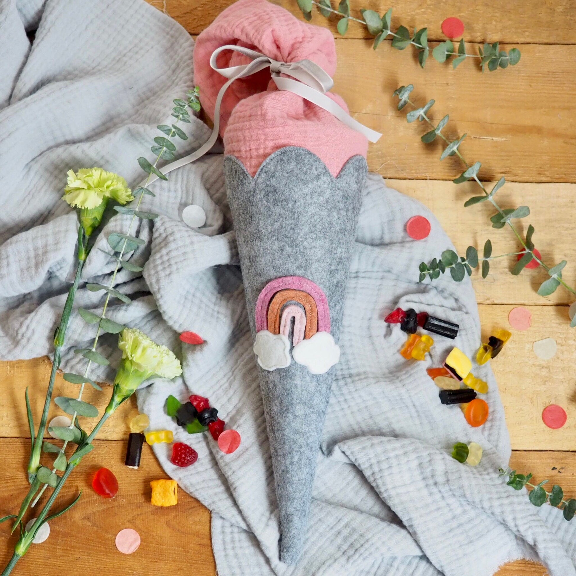 Geschwistertüte "Regenbogen" | Kita-Tüte | Mini Schultüte aus Filz